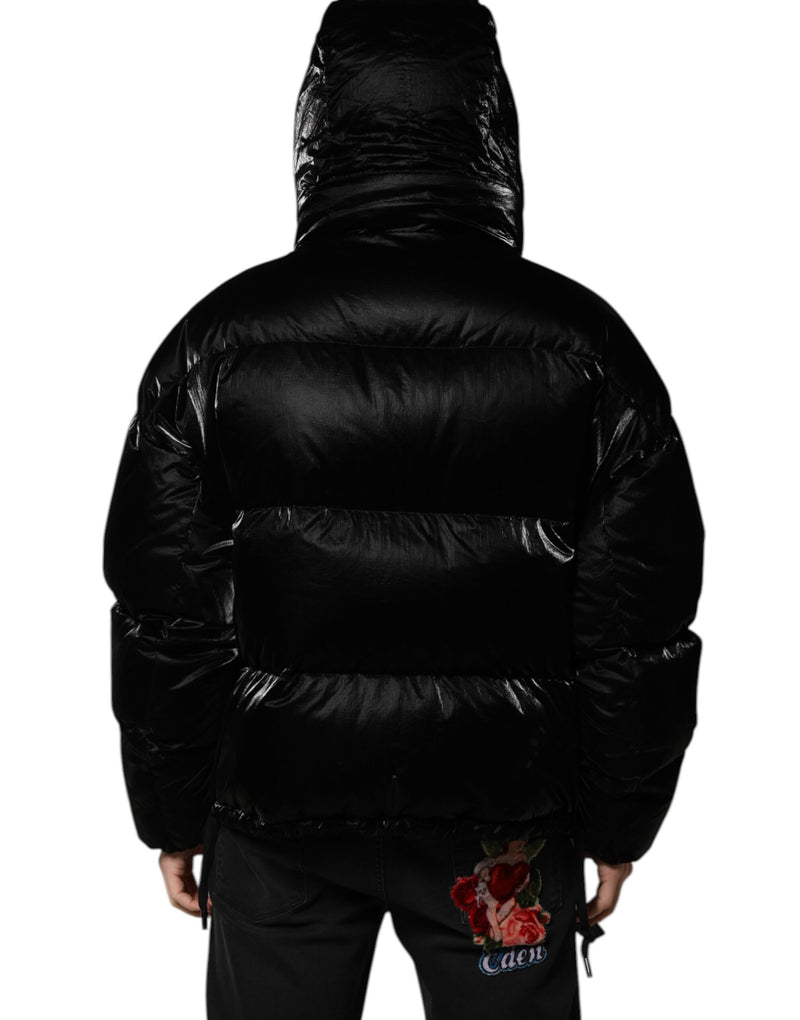 Veste matelassée à capuche zippée noire avec logo Dolce & Gabbana