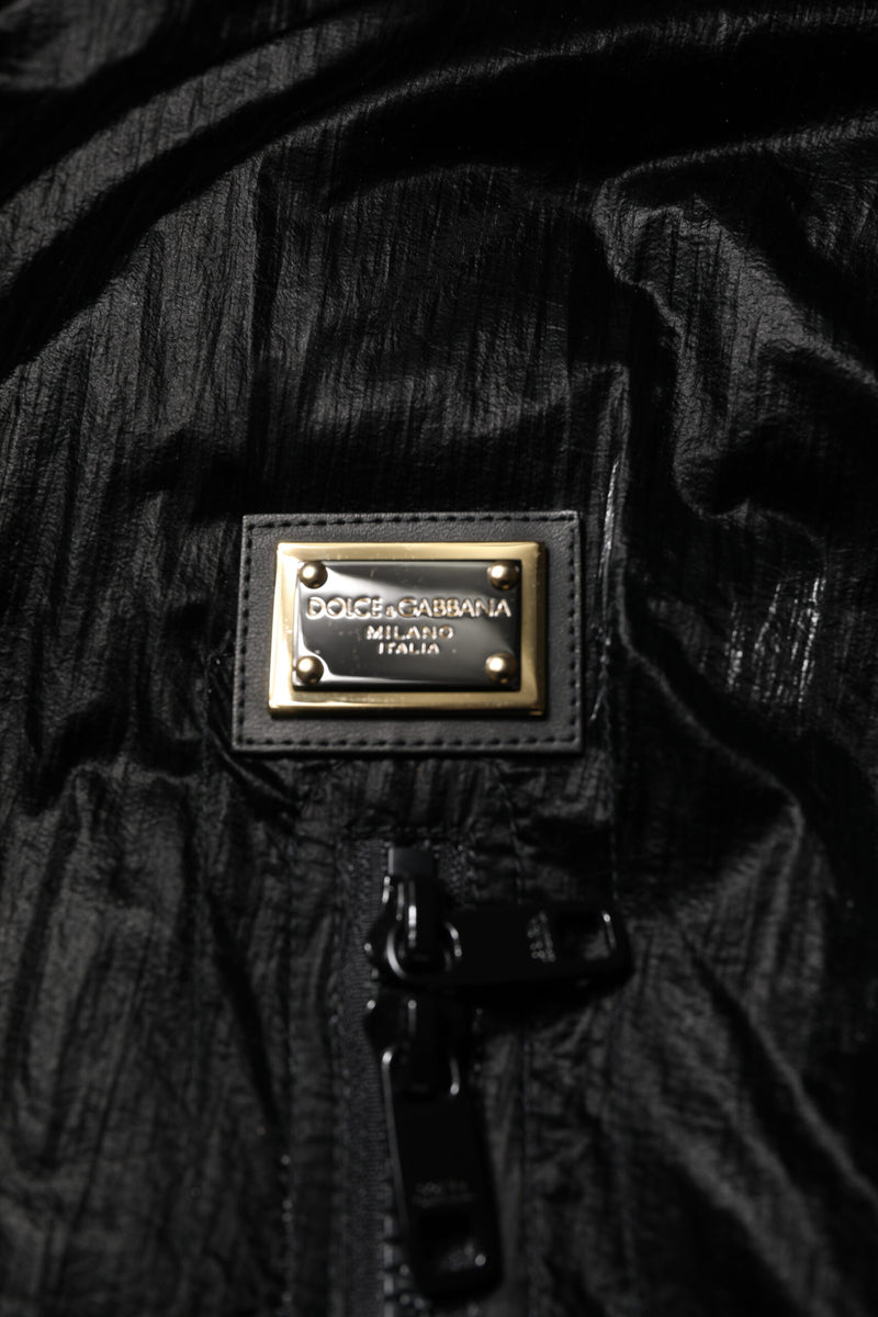 Veste matelassée à capuche zippée noire avec logo Dolce & Gabbana