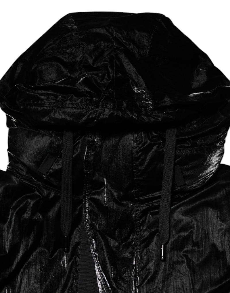 Veste matelassée à capuche zippée noire avec logo Dolce & Gabbana