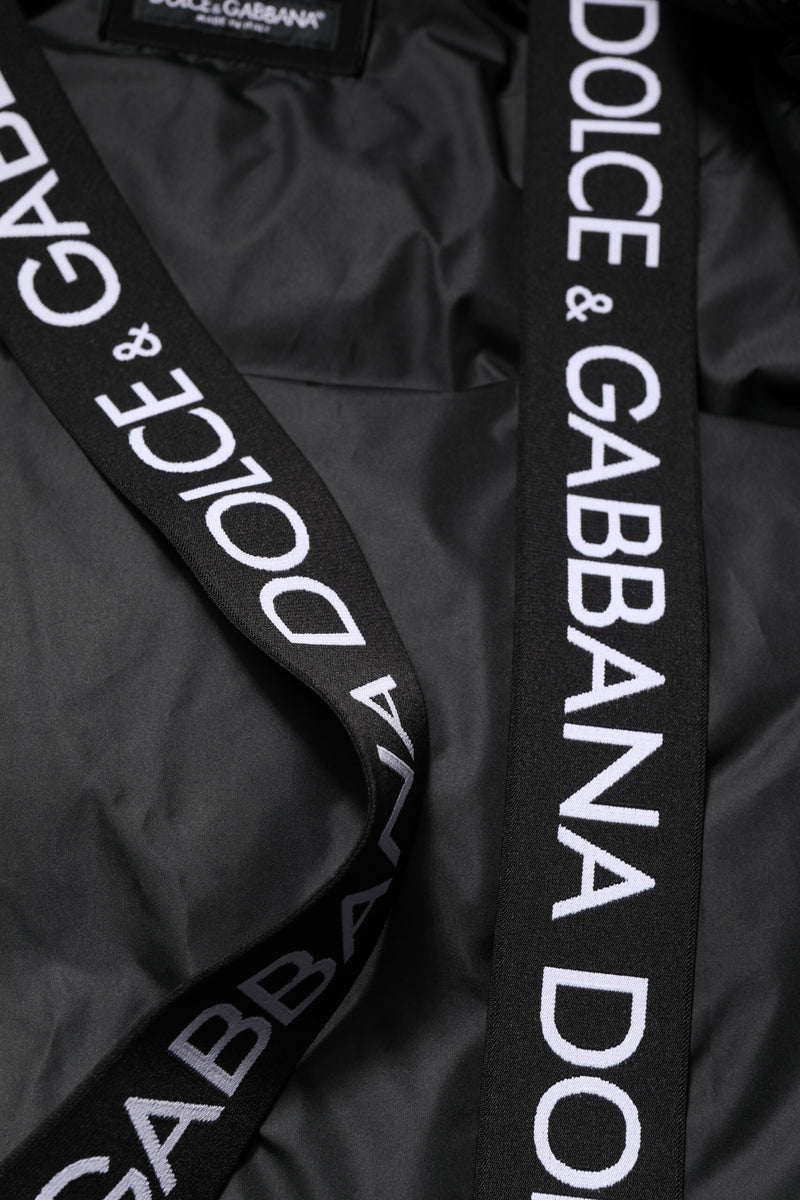 Veste matelassée à capuche zippée noire avec logo Dolce & Gabbana