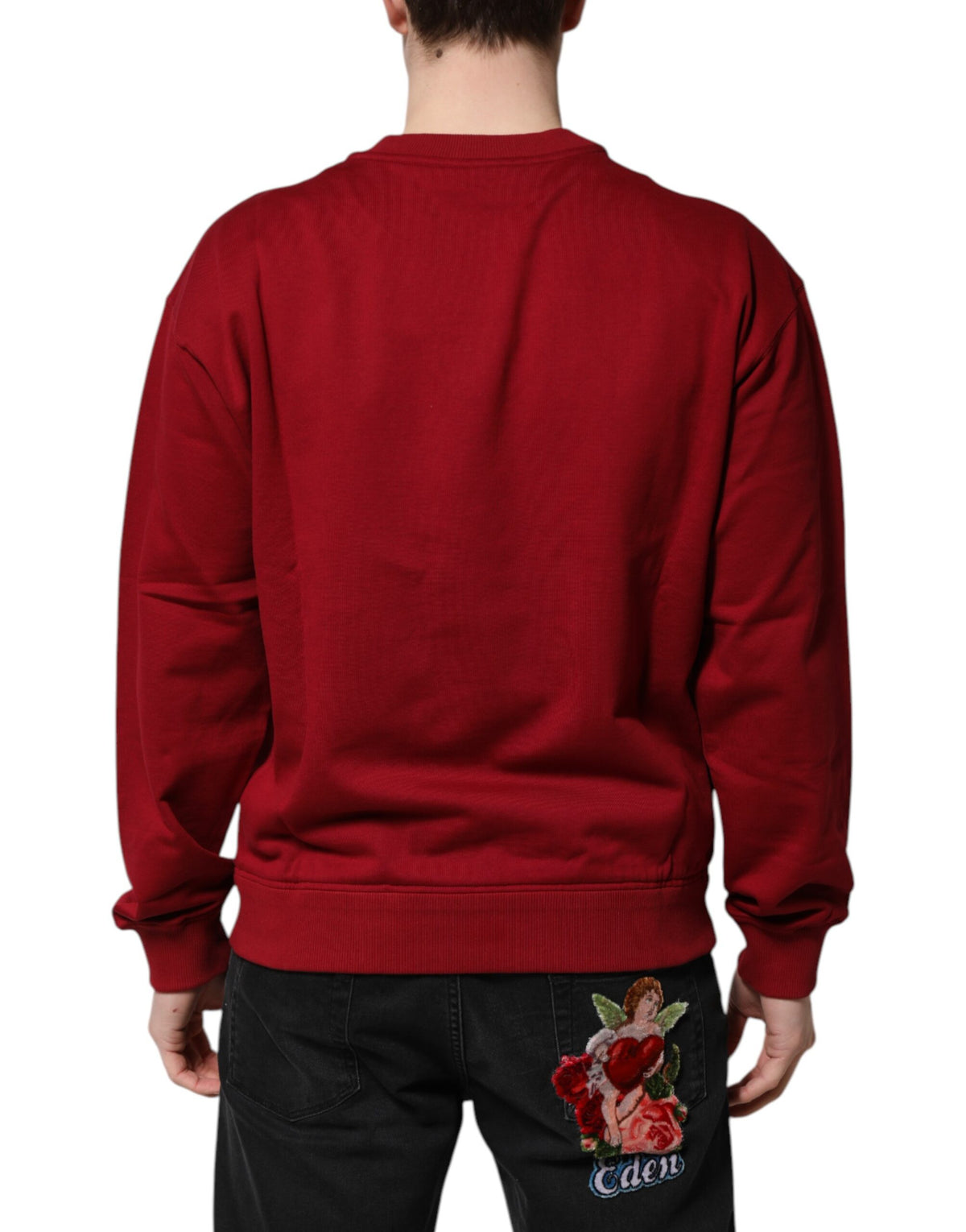 Pull en coton à col rond avec logo rouge en relief de Dolce &amp; Gabbana