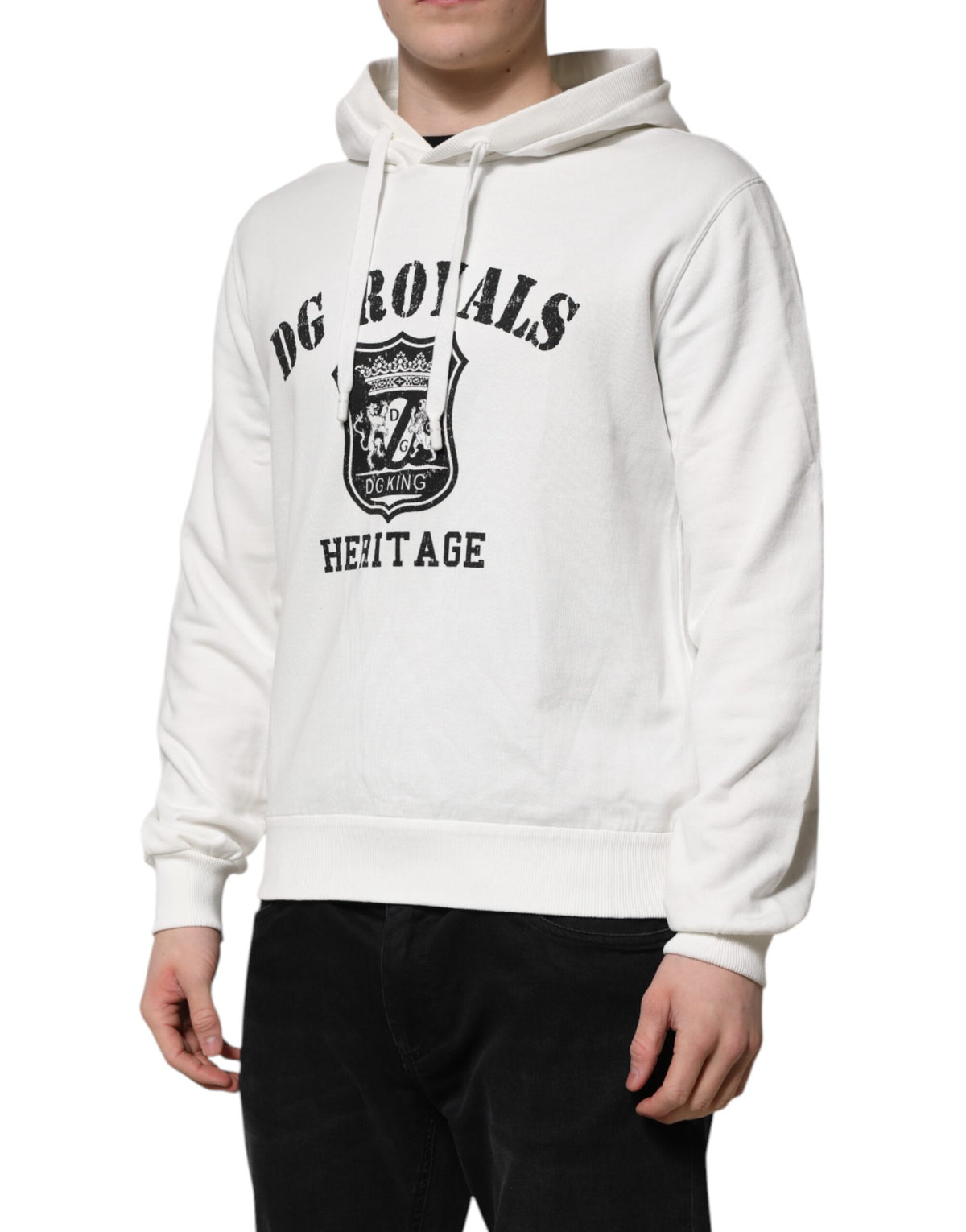 Pull à capuche en coton blanc avec imprimé DG ROYAL de Dolce &amp; Gabbana