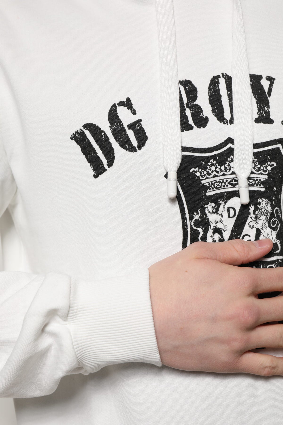 Pull à capuche en coton blanc avec imprimé DG ROYAL de Dolce &amp; Gabbana