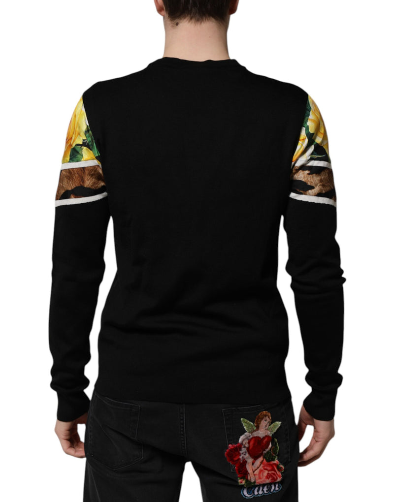 Pull en soie noir à col rond avec motifs floraux de Dolce &amp; Gabbana