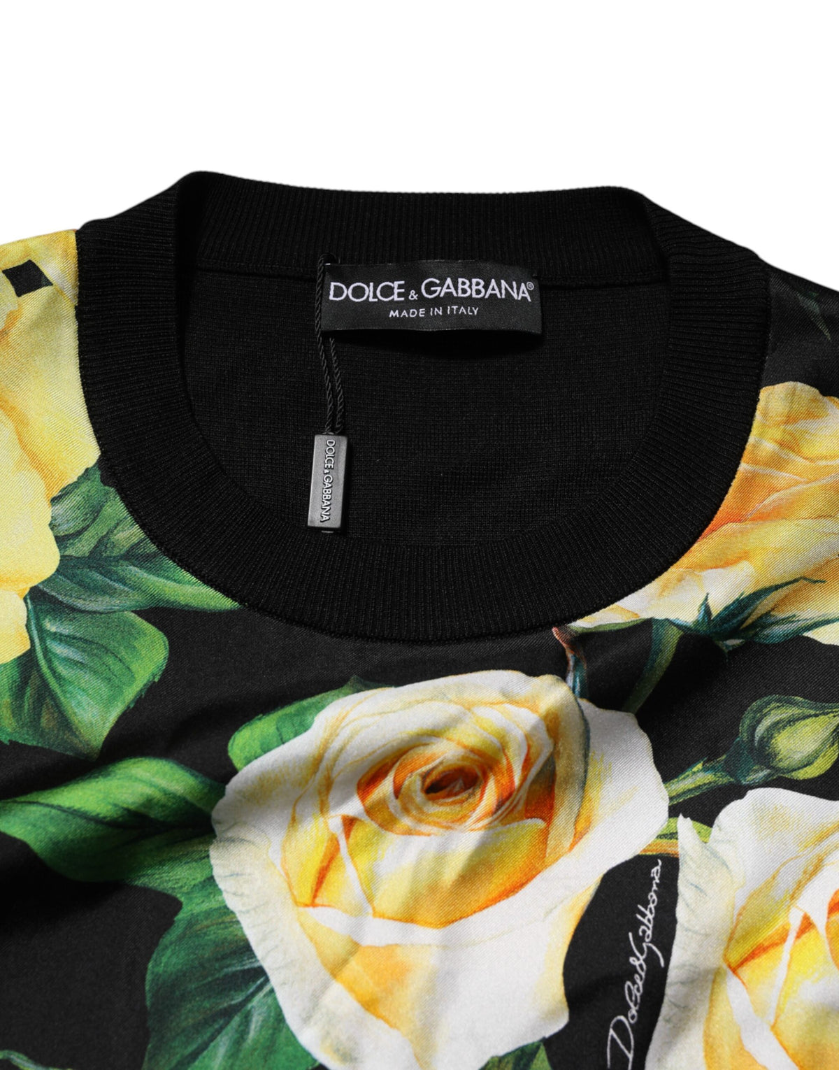 Pull en soie noir à col rond avec motifs floraux de Dolce &amp; Gabbana