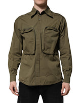 Chemise à manches longues et col boutonné vert armée de Dolce &amp; Gabbana