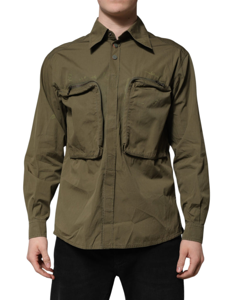 Chemise à manches longues et col boutonné vert armée de Dolce &amp; Gabbana