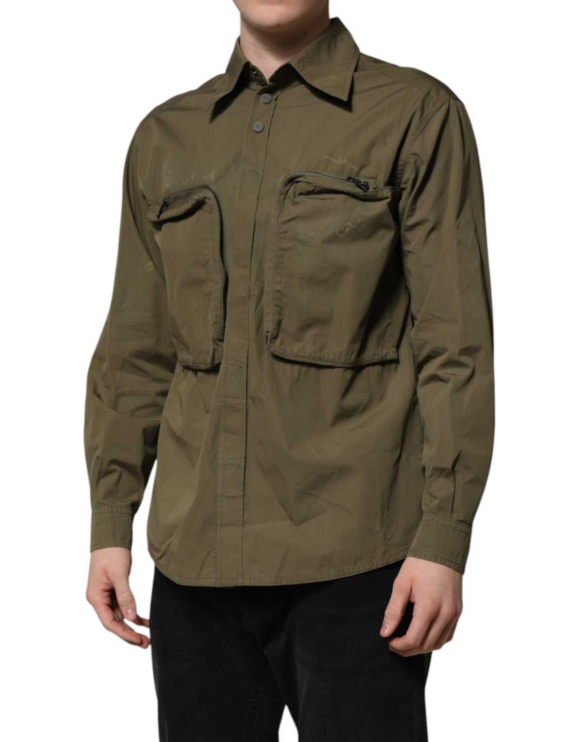 Chemise à manches longues et col boutonné vert armée de Dolce &amp; Gabbana