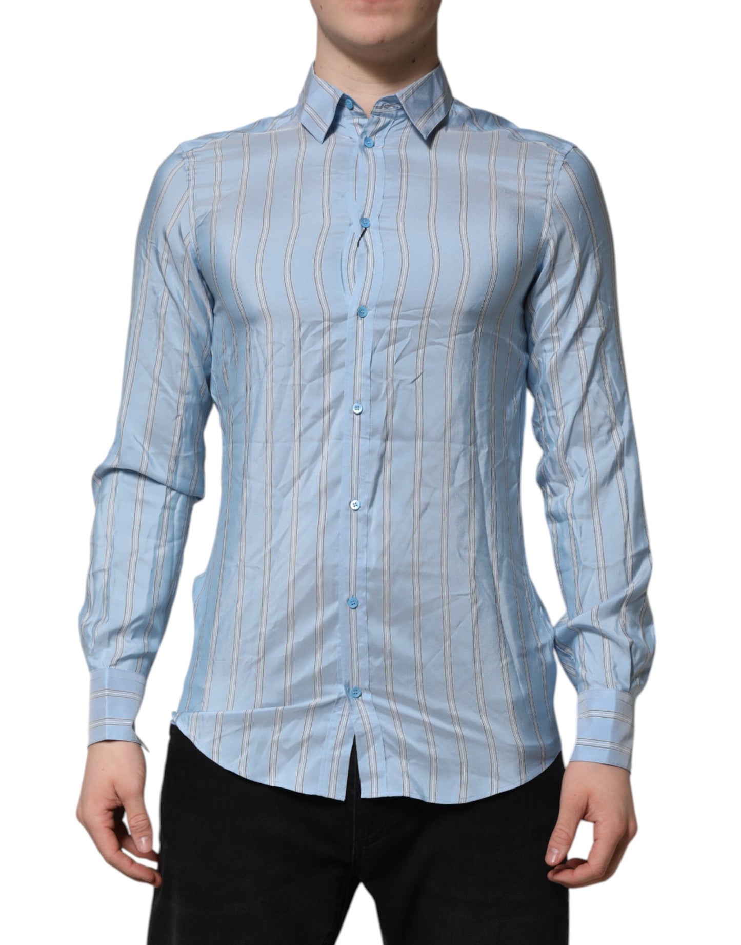 Chemise de ville à manches longues MARTINI rayée bleue de Dolce &amp; Gabbana
