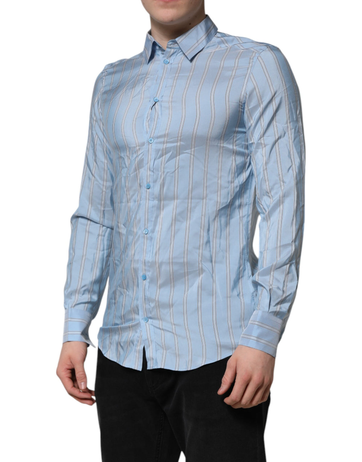 Chemise de ville à manches longues MARTINI rayée bleue de Dolce &amp; Gabbana