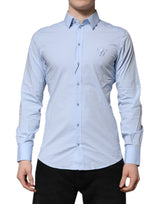 Chemise de cérémonie à manches longues en coton bleu ciel doré de Dolce &amp; Gabbana