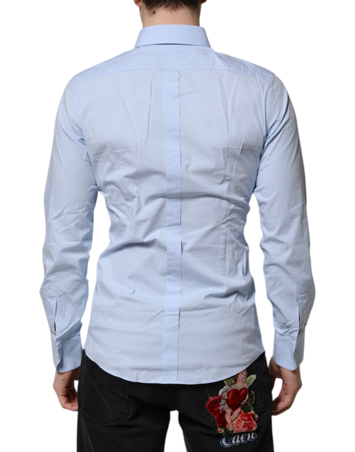Chemise de cérémonie à manches longues en coton bleu ciel doré de Dolce &amp; Gabbana