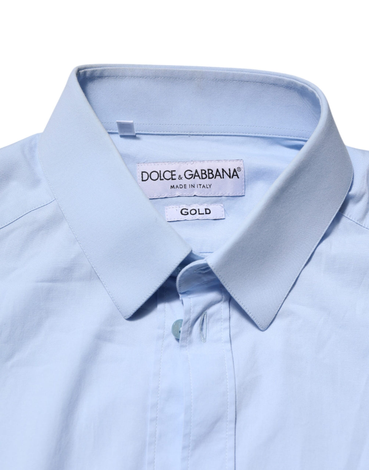 Chemise de cérémonie à manches longues en coton bleu ciel doré de Dolce &amp; Gabbana