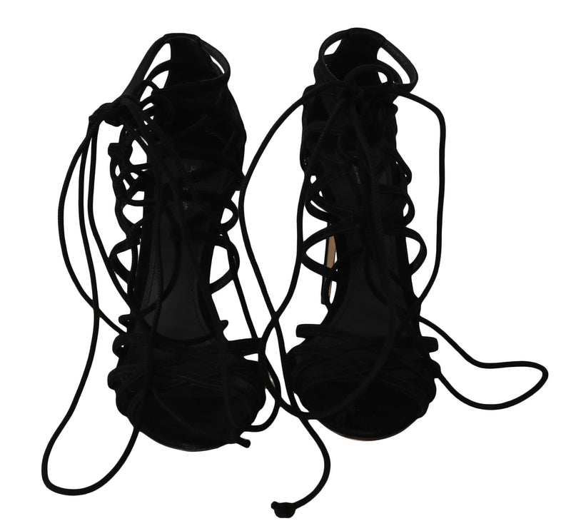 Sandales à talons aiguilles en daim noir avec bride de Dolce &amp; Gabbana