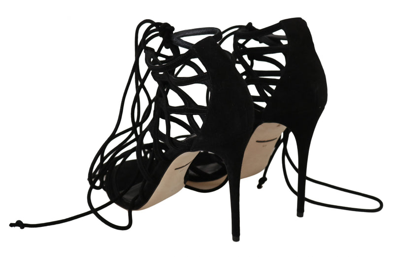 Sandales à talons aiguilles en daim noir avec bride de Dolce &amp; Gabbana