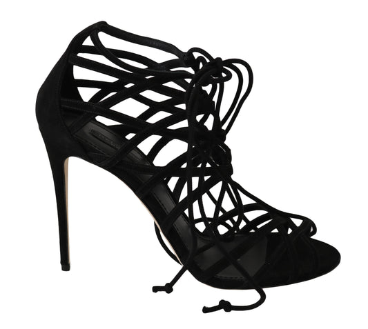 Dolce &amp; Gabbana Zwarte Suède Stiletto Sandalen met Riem