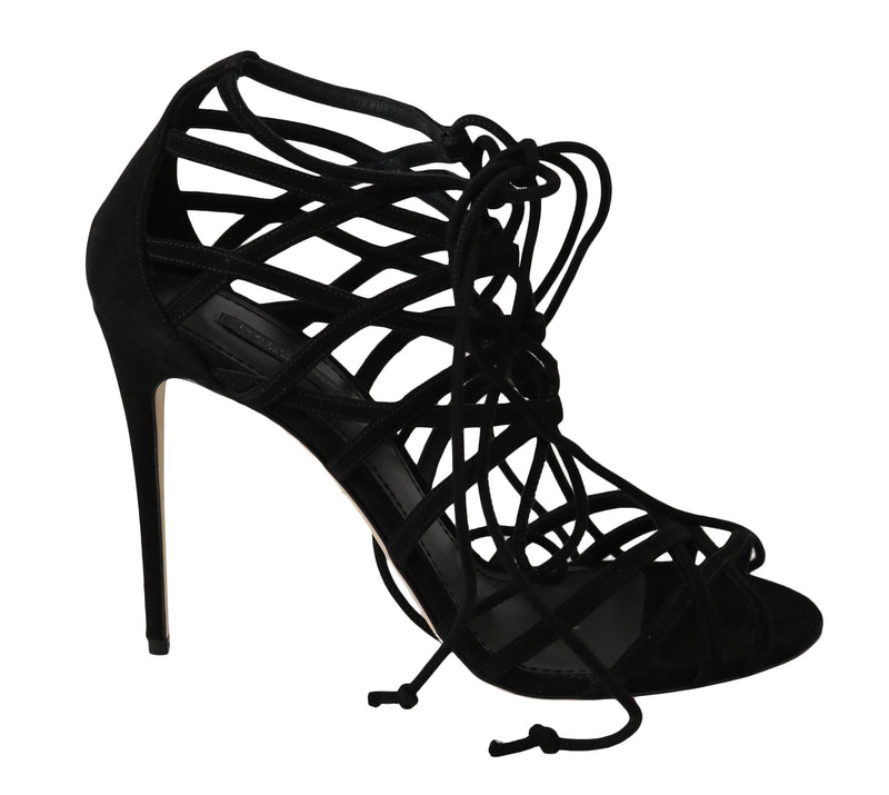 Sandales à talons aiguilles en daim noir avec bride de Dolce &amp; Gabbana