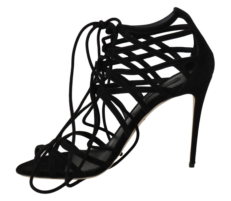 Sandales à talons aiguilles en daim noir avec bride de Dolce &amp; Gabbana