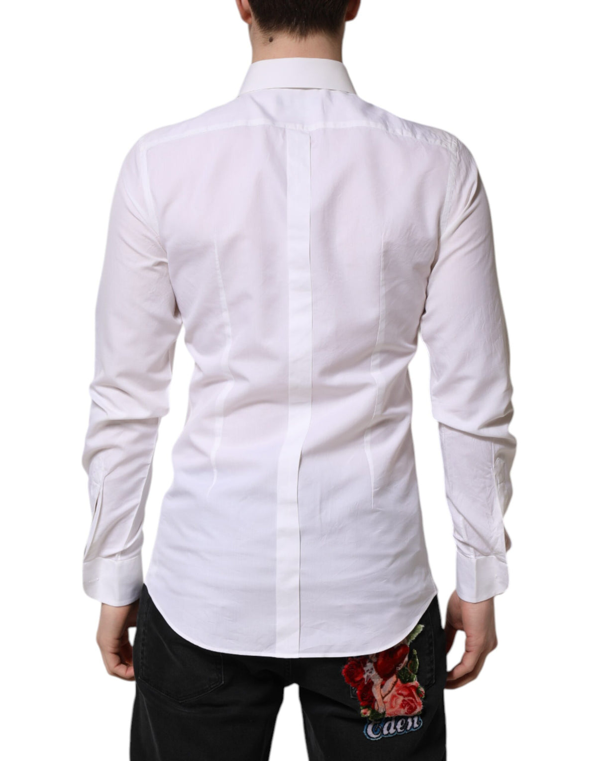 Chemise blanche en coton à manches longues, dorée, Dolce &amp; Gabbana.
