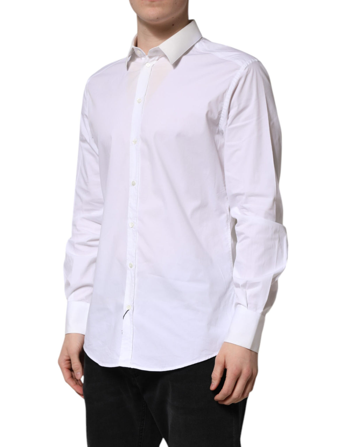 Chemise blanche en coton à manches longues, dorée, Dolce &amp; Gabbana.