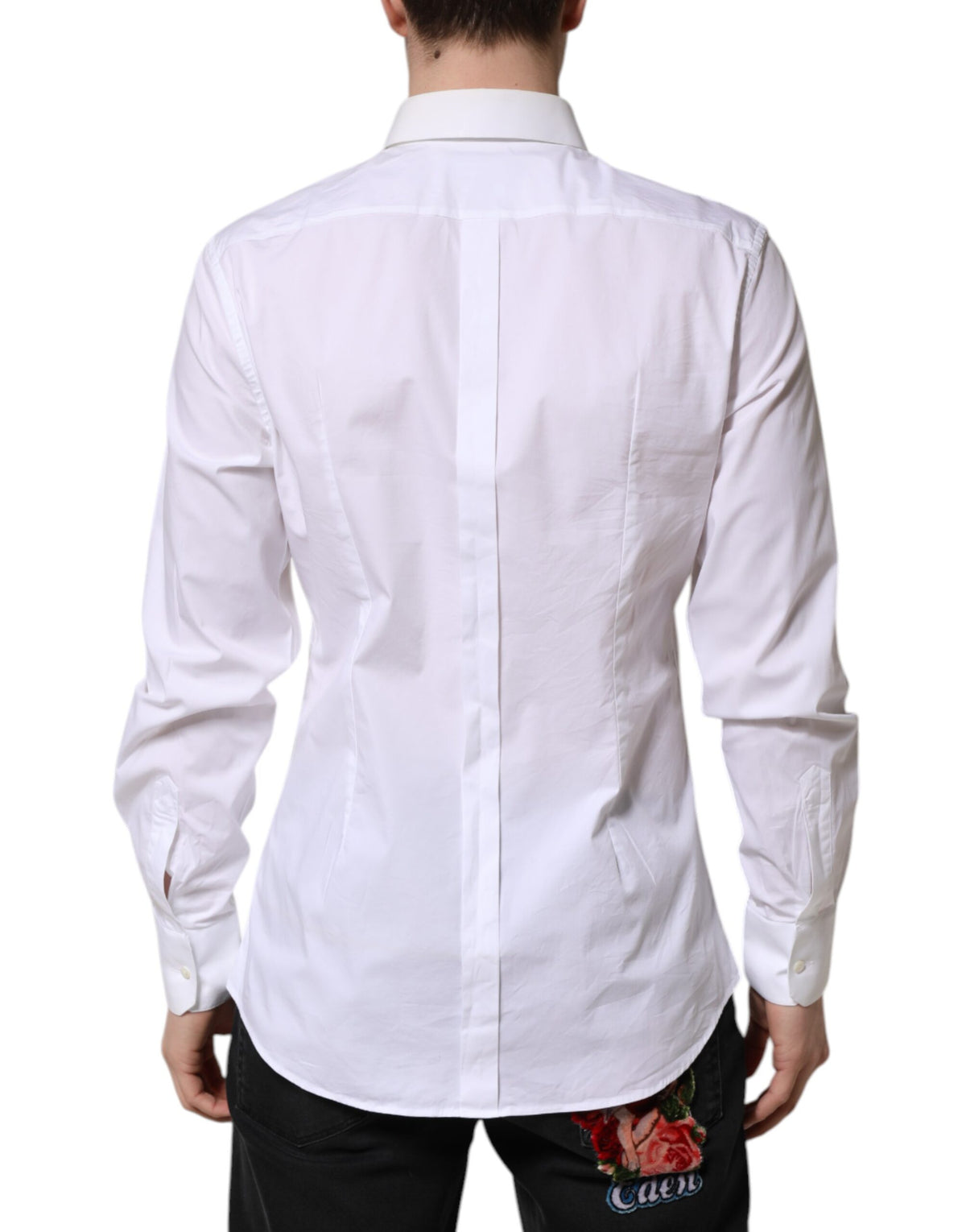 Chemise blanche en coton à manches longues, dorée, Dolce &amp; Gabbana.