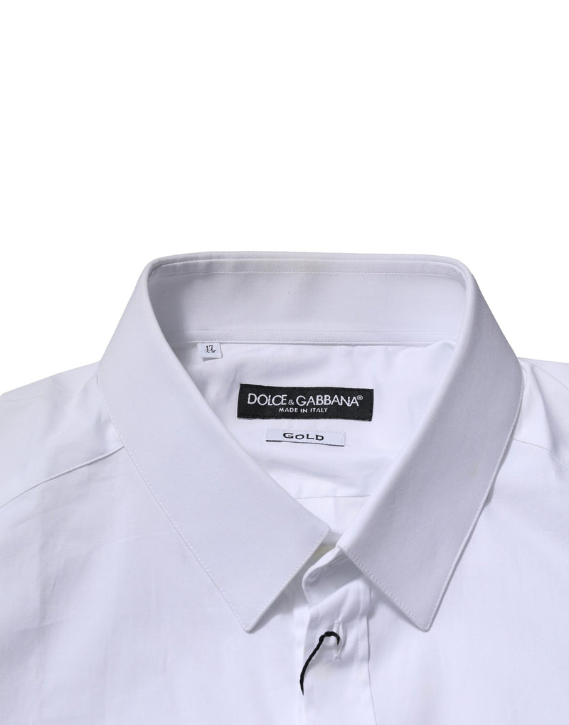 Chemise blanche en coton à manches longues, dorée, Dolce &amp; Gabbana.