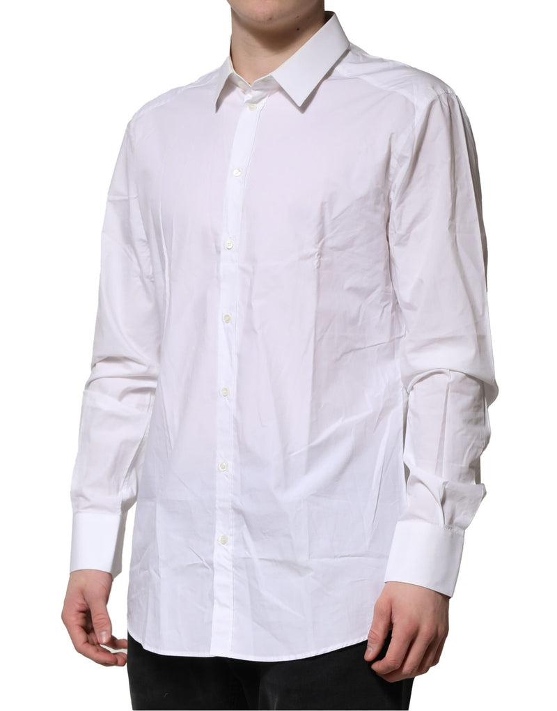 Chemise homme Dolce &amp; Gabbana en coton blanc, manches longues, dorée.