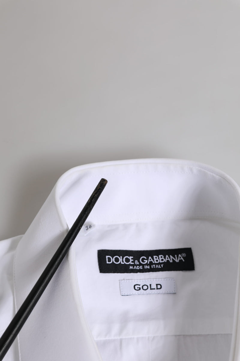 Chemise homme Dolce &amp; Gabbana en coton blanc, manches longues, dorée.