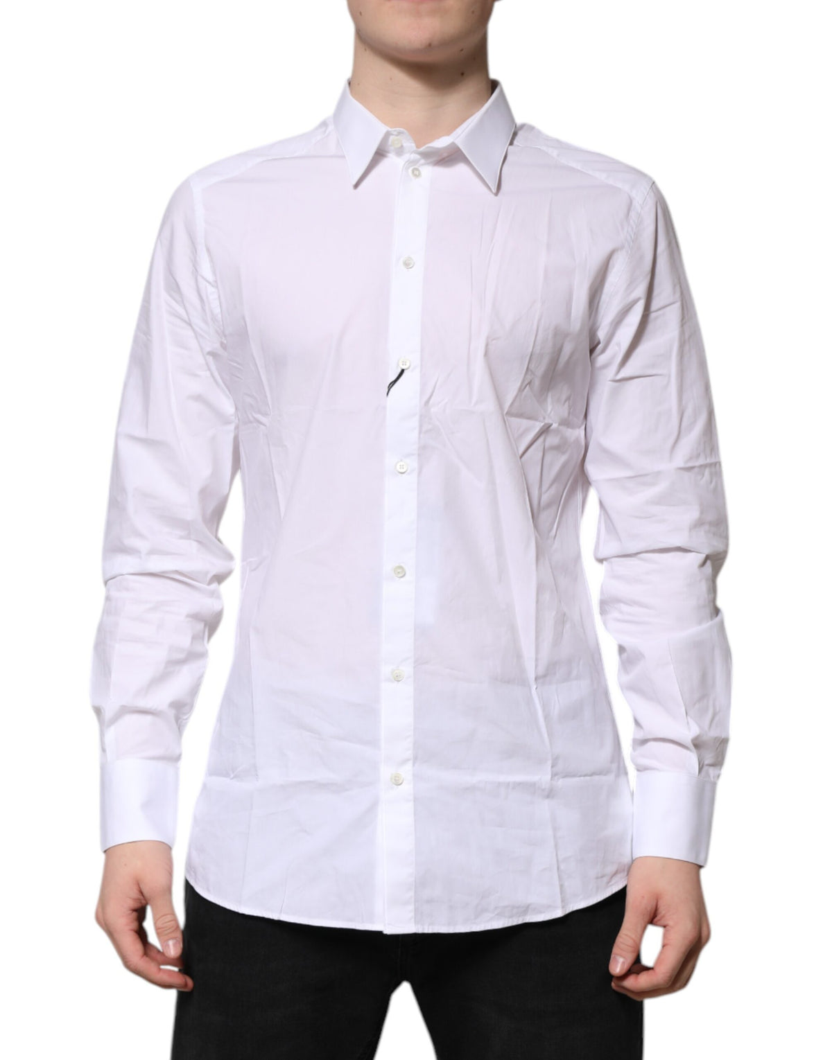 Chemise blanche en coton à manches longues, dorée, Dolce &amp; Gabbana.