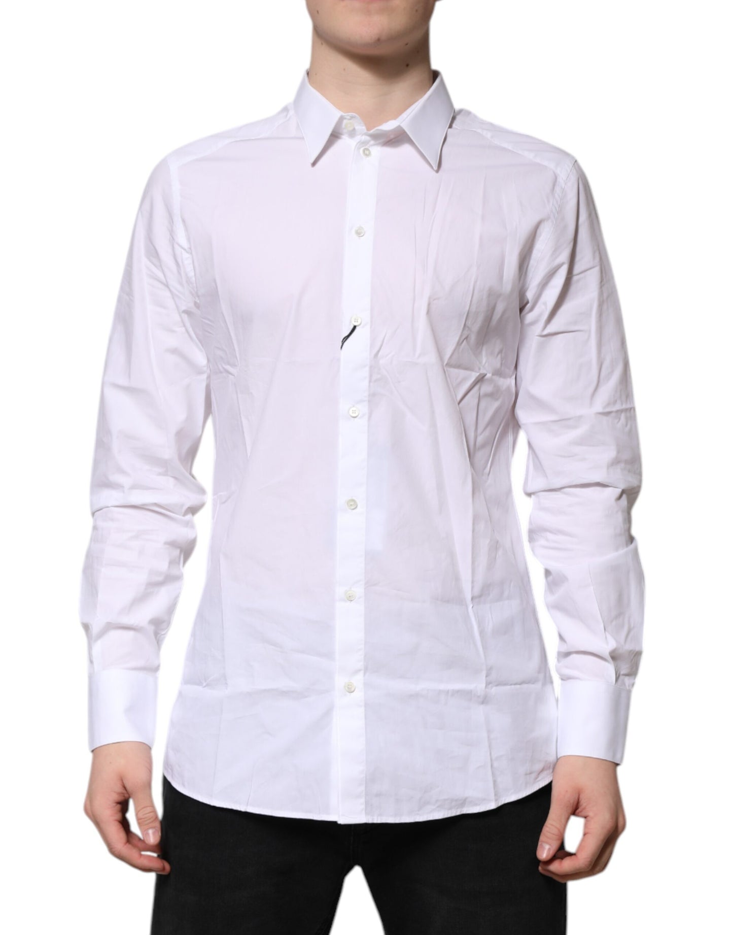 Dolce & Gabbana White Cotton GOLD Long Sleeves Dress Shirt