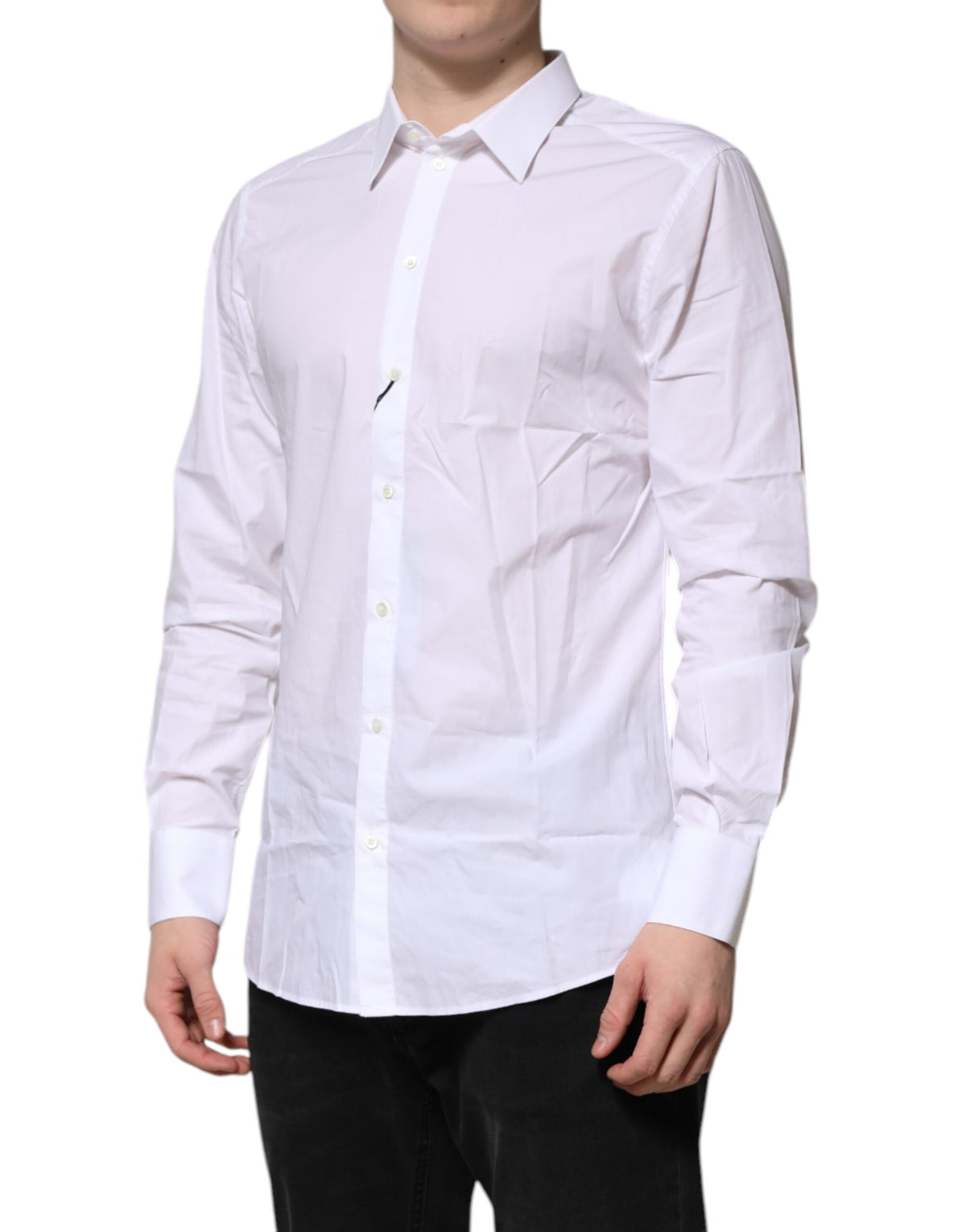 Chemise blanche en coton à manches longues, dorée, Dolce &amp; Gabbana.