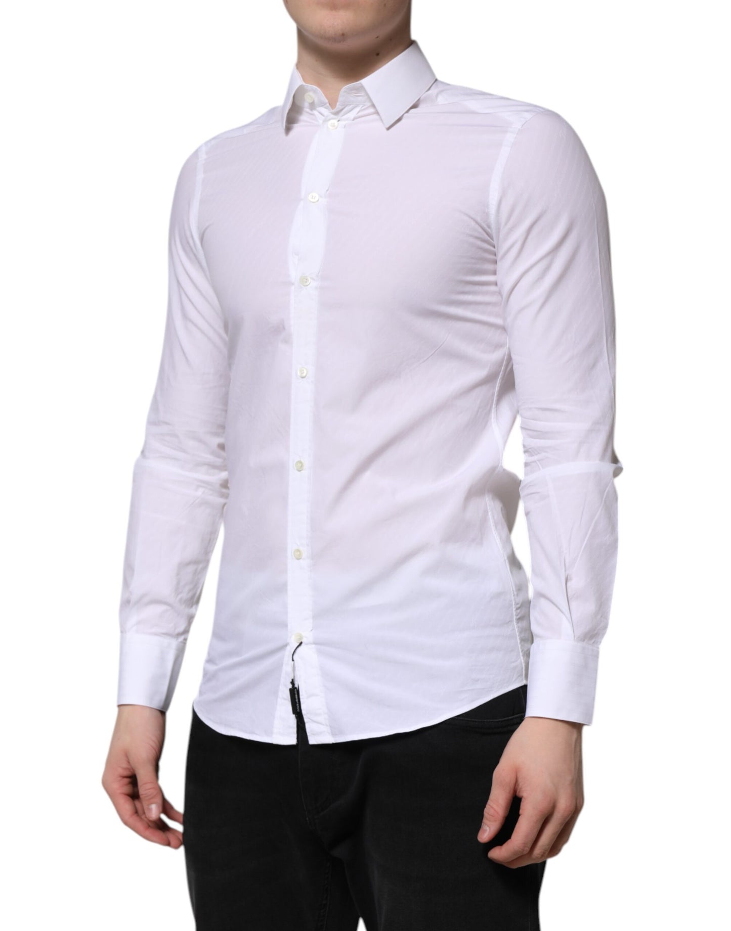 Dolce & Gabbana White Cotton MARTINI Long Sleeve Dress Shirt