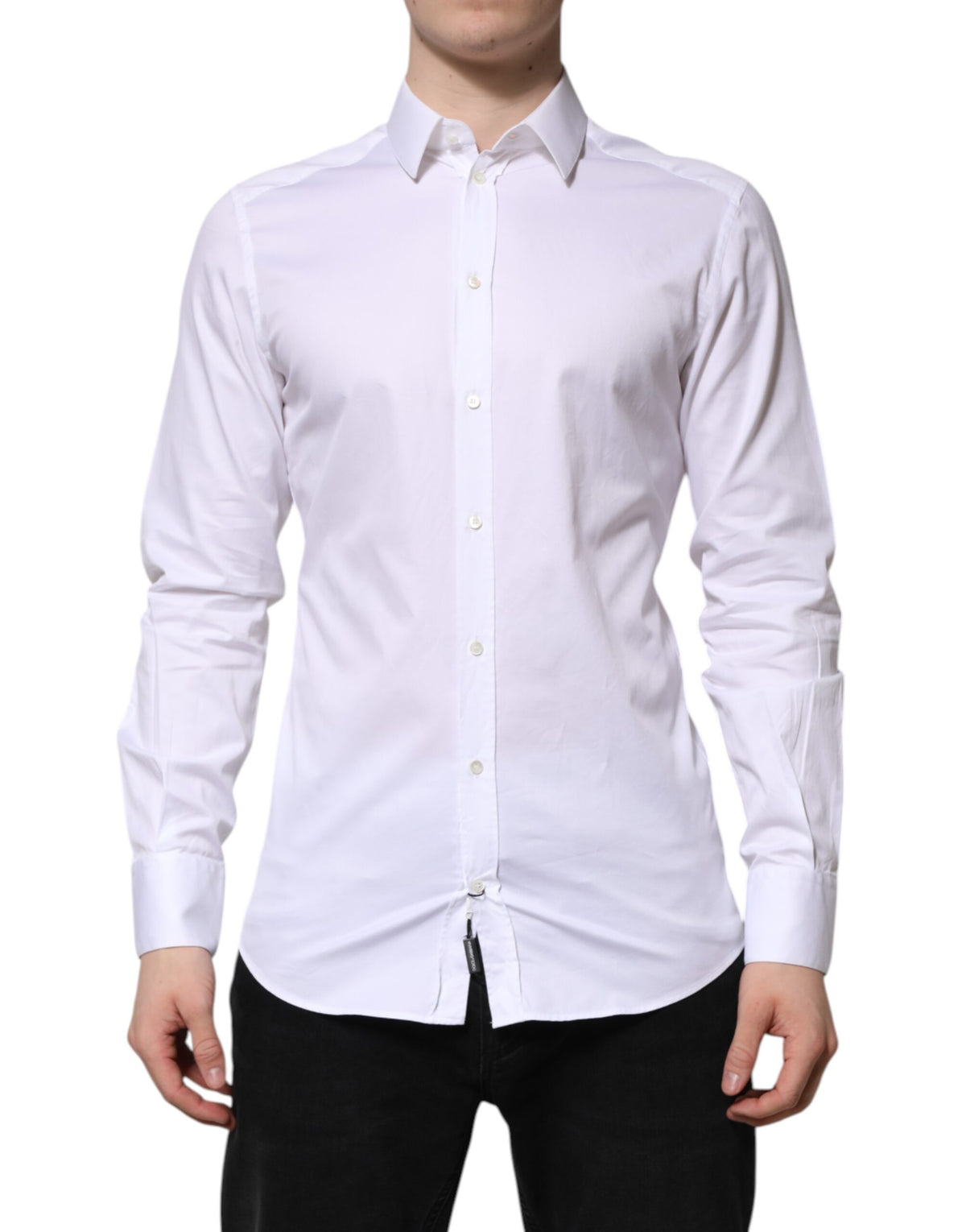 Chemise de ville à manches longues en coton blanc doré pour homme de Dolce &amp; Gabbana