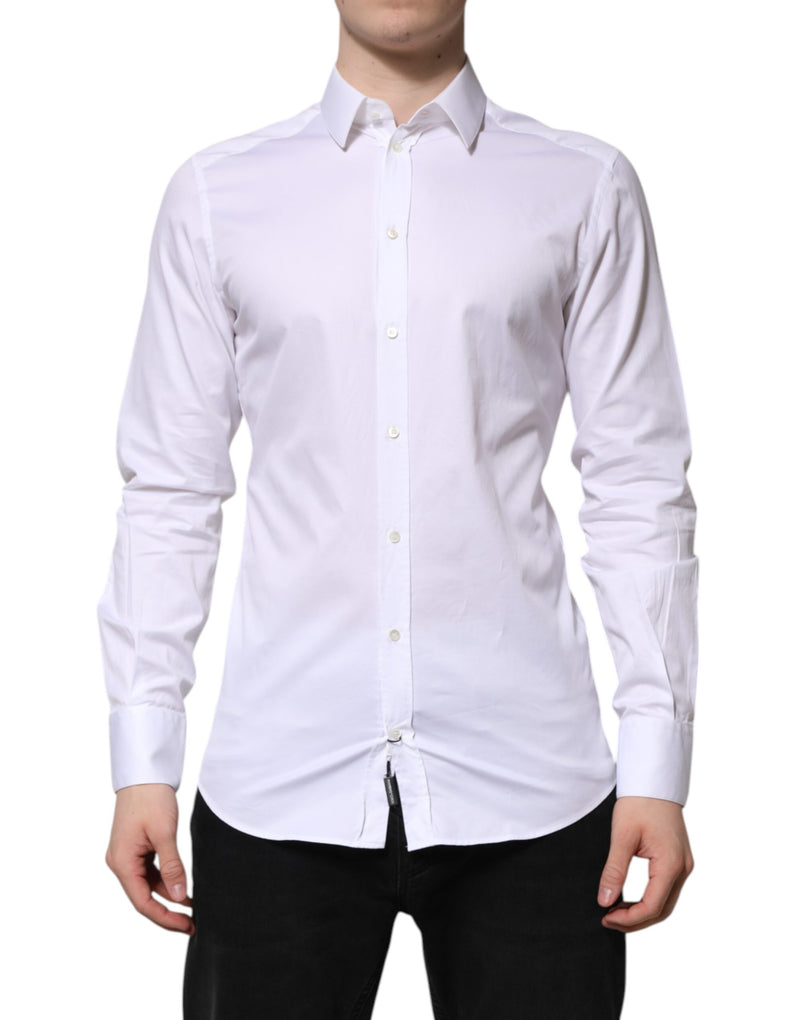Chemise de ville à manches longues en coton blanc doré pour homme de Dolce &amp; Gabbana
