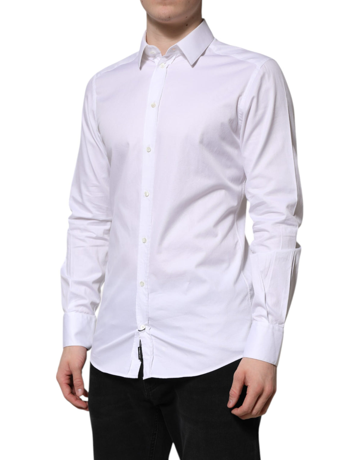 Chemise de ville à manches longues en coton blanc doré pour homme de Dolce &amp; Gabbana