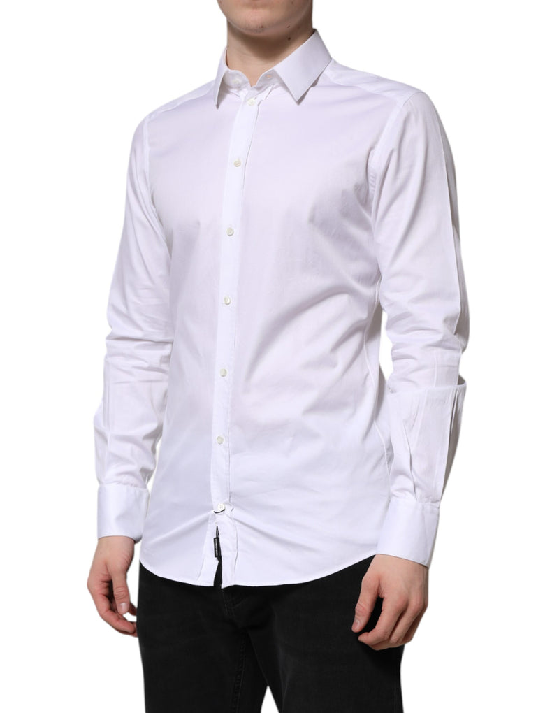 Chemise de ville à manches longues en coton blanc doré pour homme de Dolce &amp; Gabbana