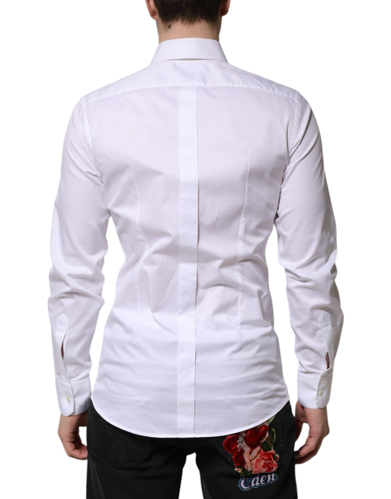 Chemise de ville à manches longues en coton blanc doré pour homme de Dolce &amp; Gabbana