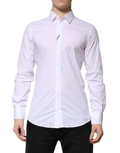 Chemise de ville à manches longues en coton blanc doré pour homme de Dolce &amp; Gabbana