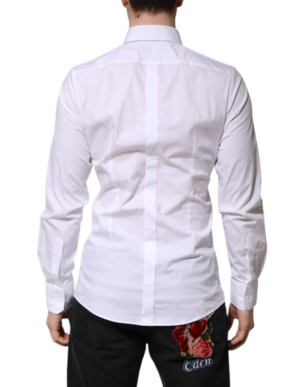 Chemise de ville à manches longues en coton blanc doré pour homme de Dolce &amp; Gabbana