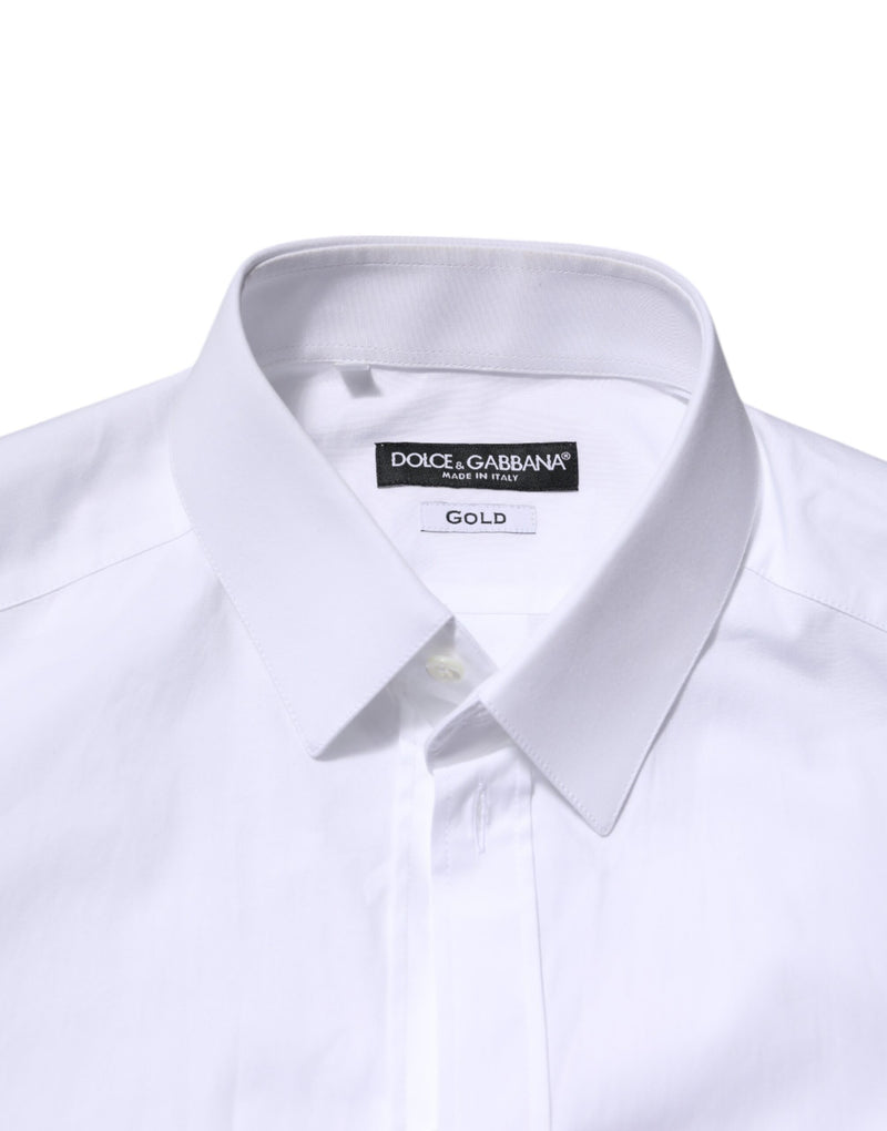 Chemise de ville à manches longues en coton blanc doré pour homme de Dolce &amp; Gabbana