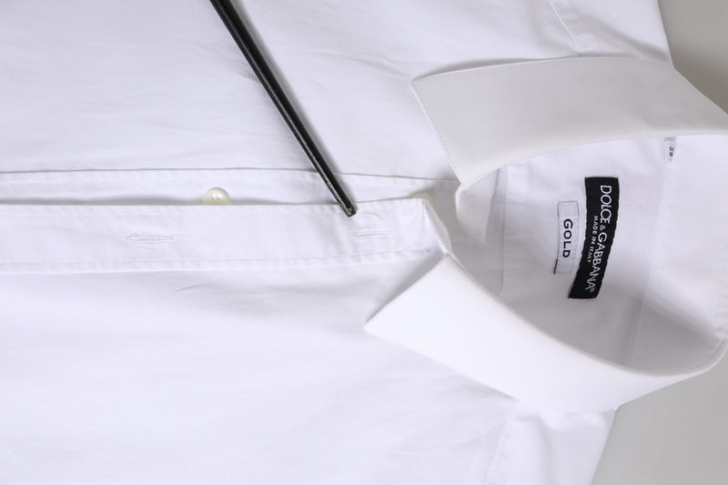 Chemise de ville à manches longues en coton blanc doré pour homme de Dolce &amp; Gabbana