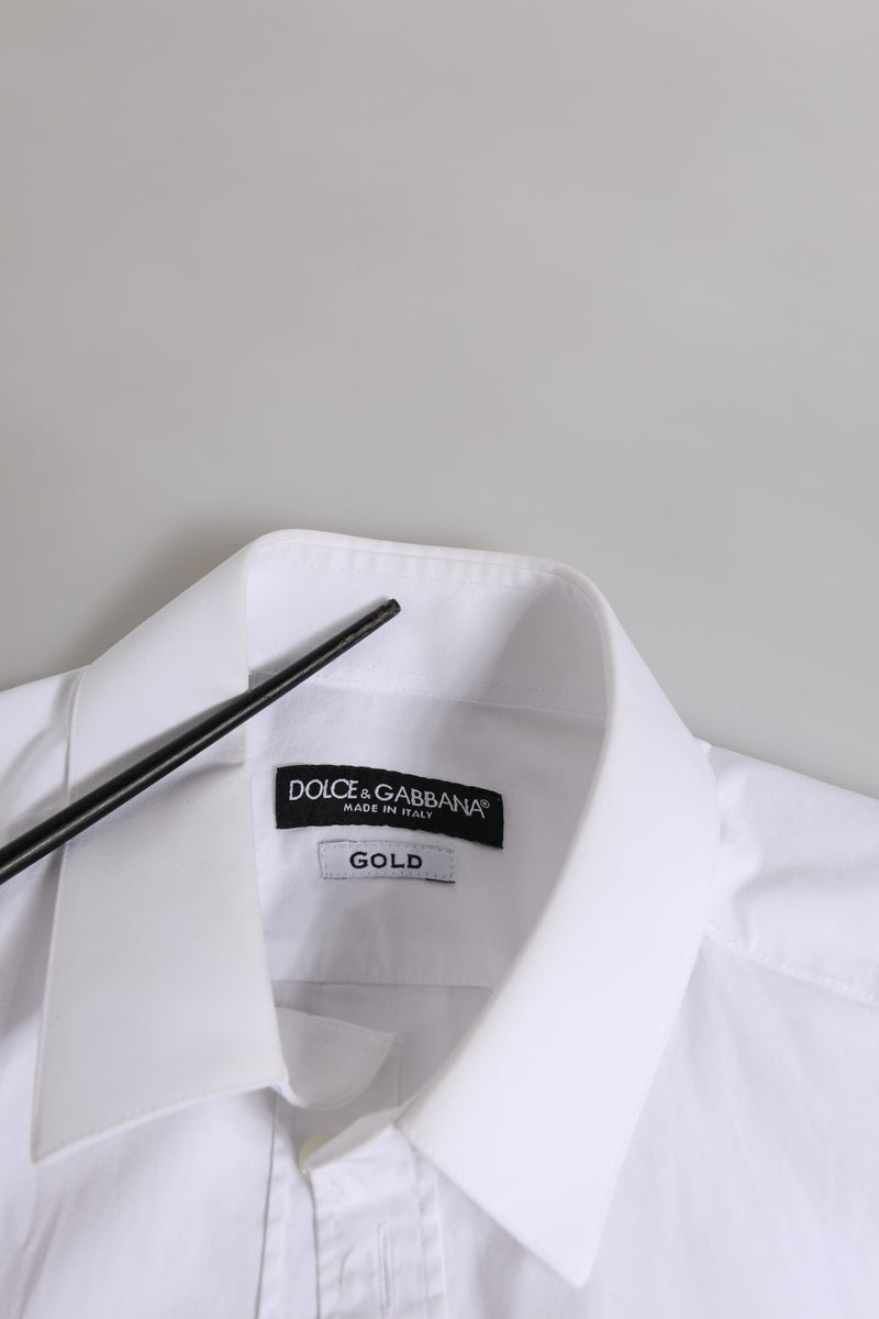 Chemise de ville à manches longues en coton blanc doré pour homme de Dolce &amp; Gabbana