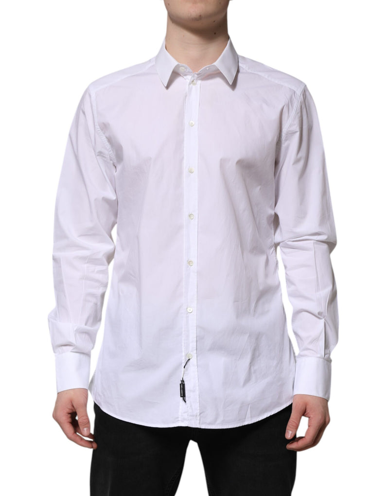 Chemise blanche en coton à manches longues, dorée, Dolce &amp; Gabbana.