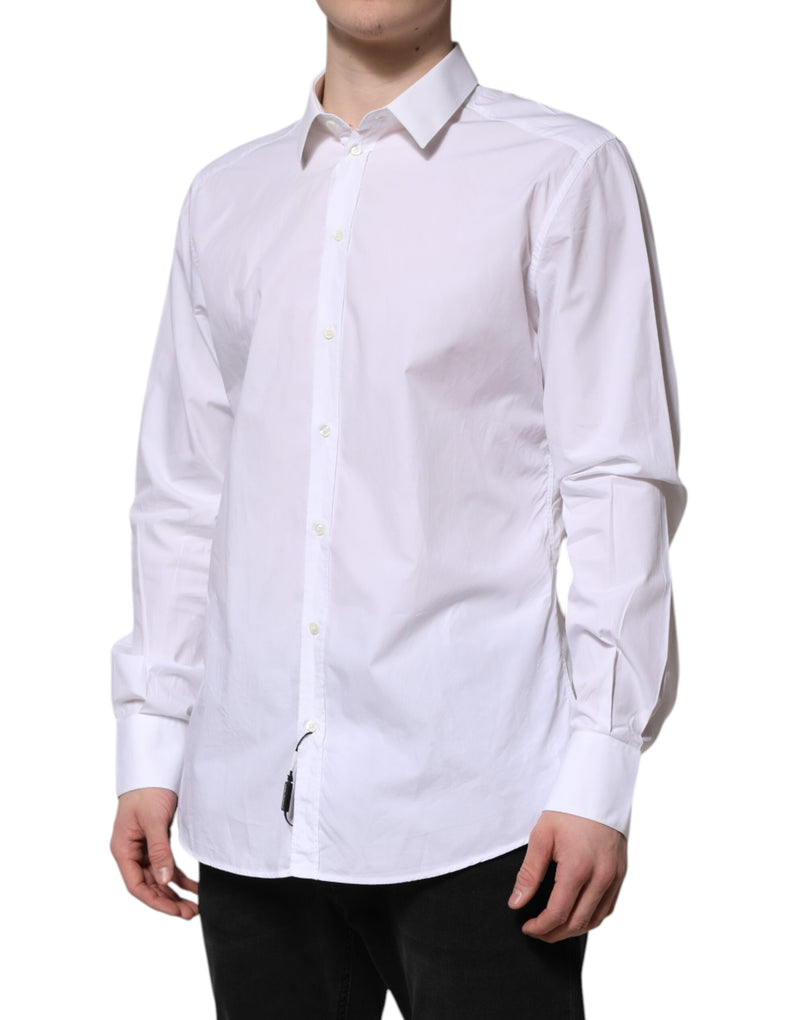 Chemise blanche en coton à manches longues, dorée, Dolce &amp; Gabbana.