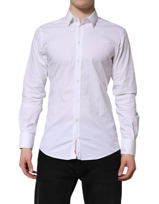 Dolce & Gabbana White Cotton GOLD Long Sleeves Dress Shirt