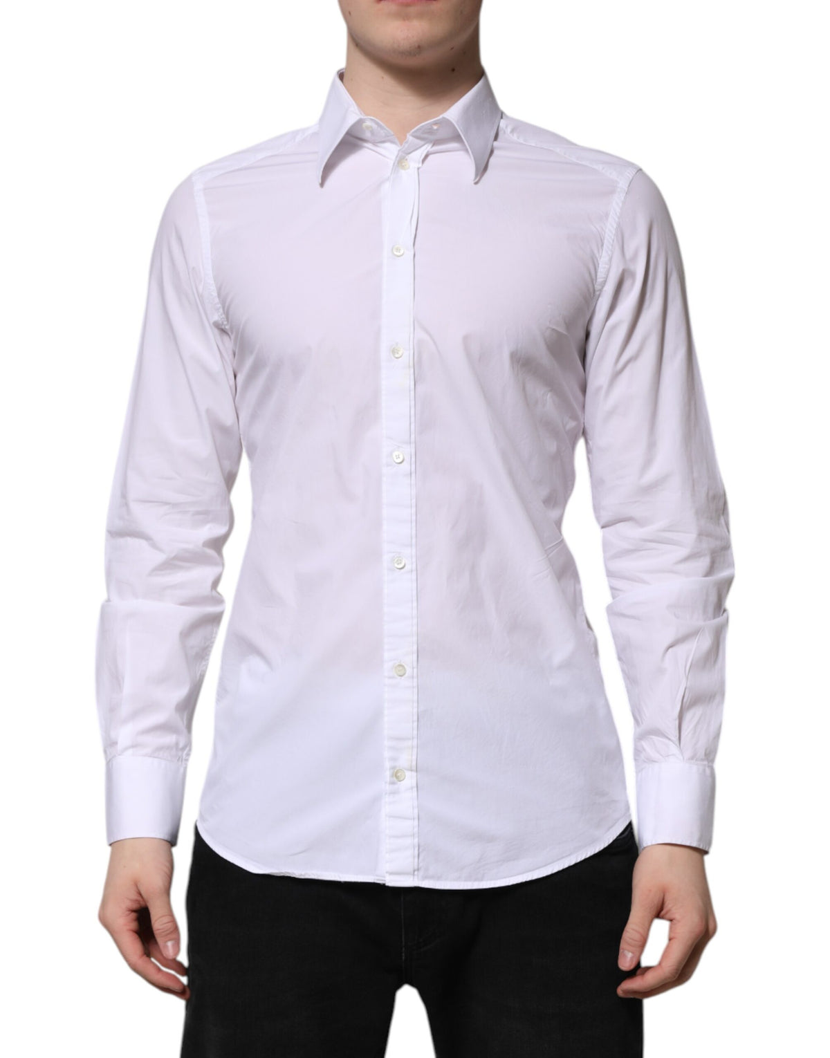 Chemise blanche en coton à manches longues, dorée, Dolce &amp; Gabbana.