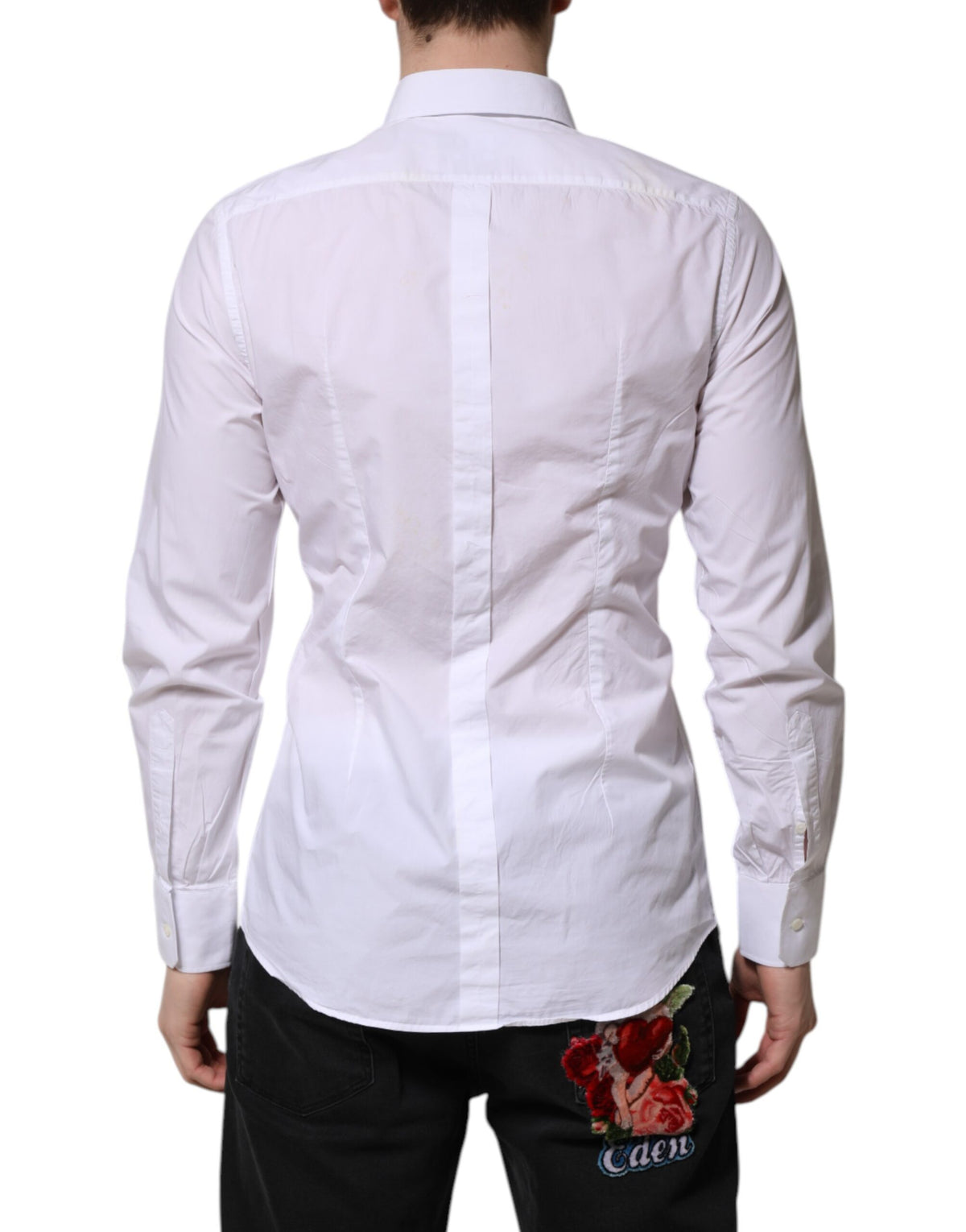 Chemise blanche en coton à manches longues, dorée, Dolce &amp; Gabbana.