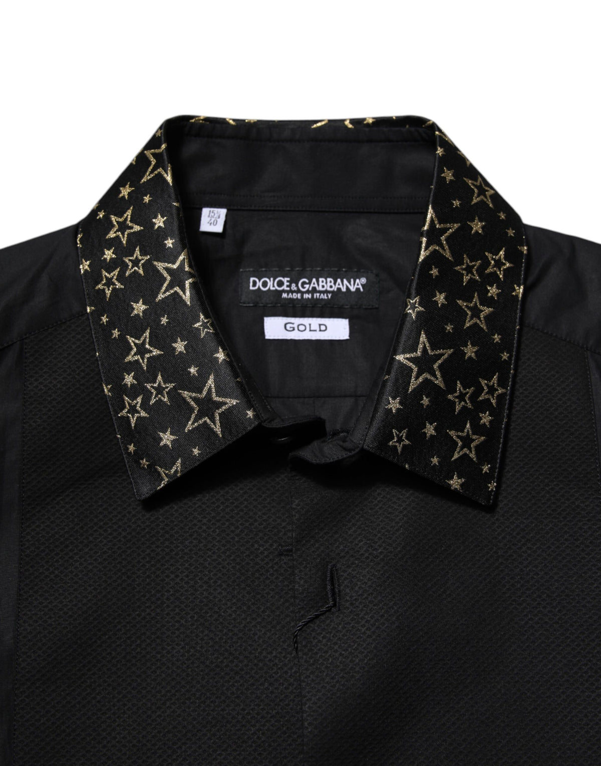 Chemise robe à manches longues en coton noir avec détail doré de Dolce &amp; Gabbana