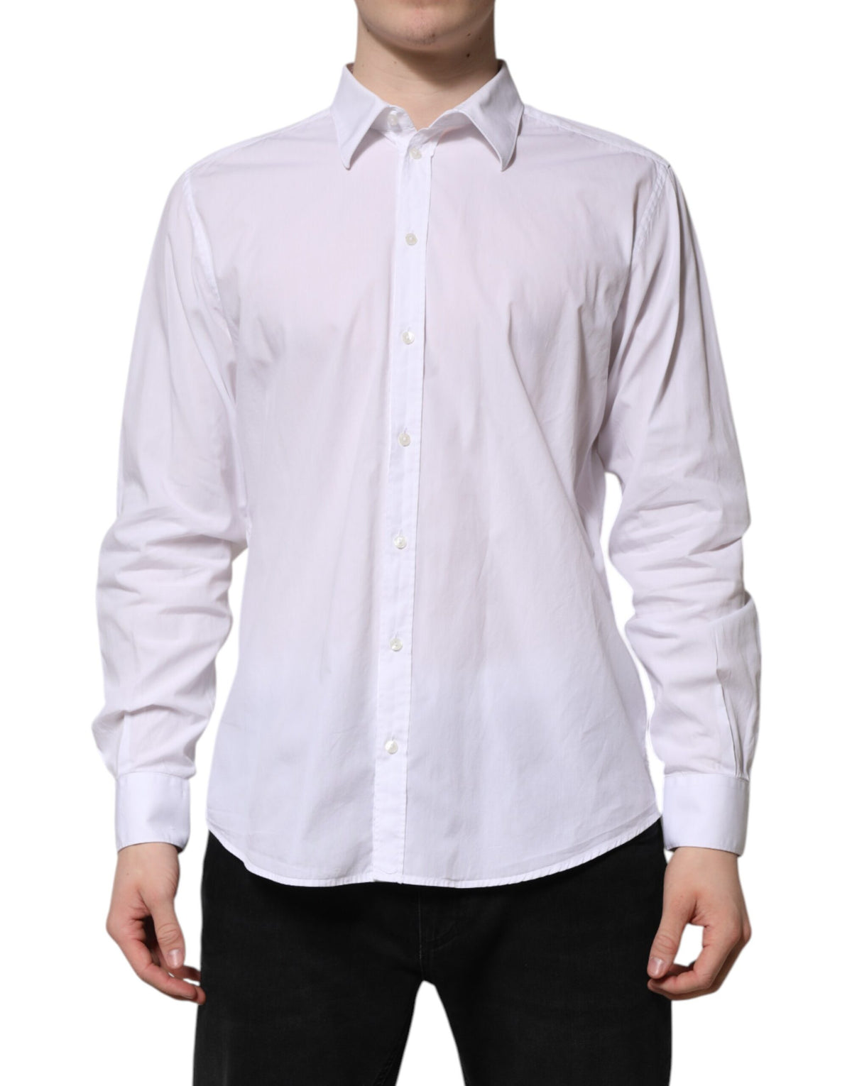 Chemise habillée à manches longues en coton blanc Dolce &amp; Gabbana, modèle STAFF.