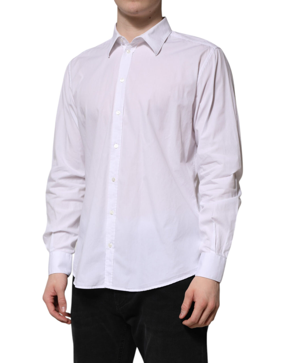 Chemise habillée à manches longues en coton blanc Dolce &amp; Gabbana, modèle STAFF.